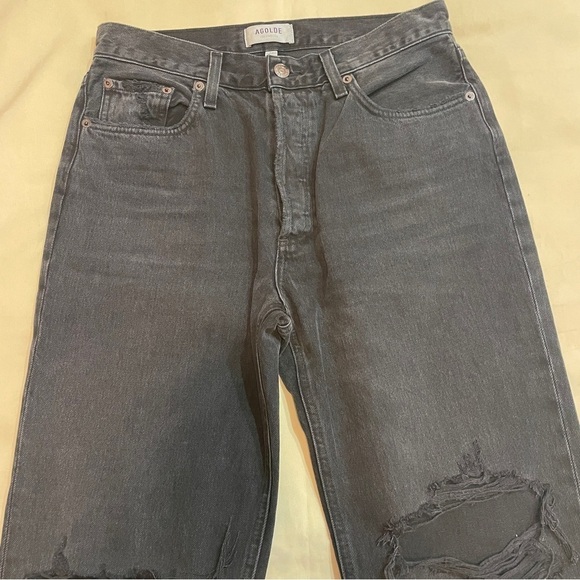 Agolde- Distressed Ripped Lana Straight Leg Jeans in Black Disorder Size 28 - Picture 4 of 10